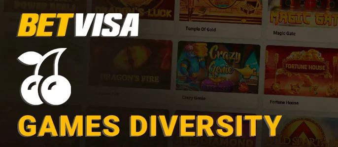 Collection of gambling games on BetVisa casino site - slots, 3D Games and others