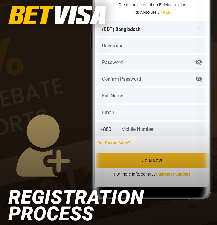 Registering an account in the BetVisa app